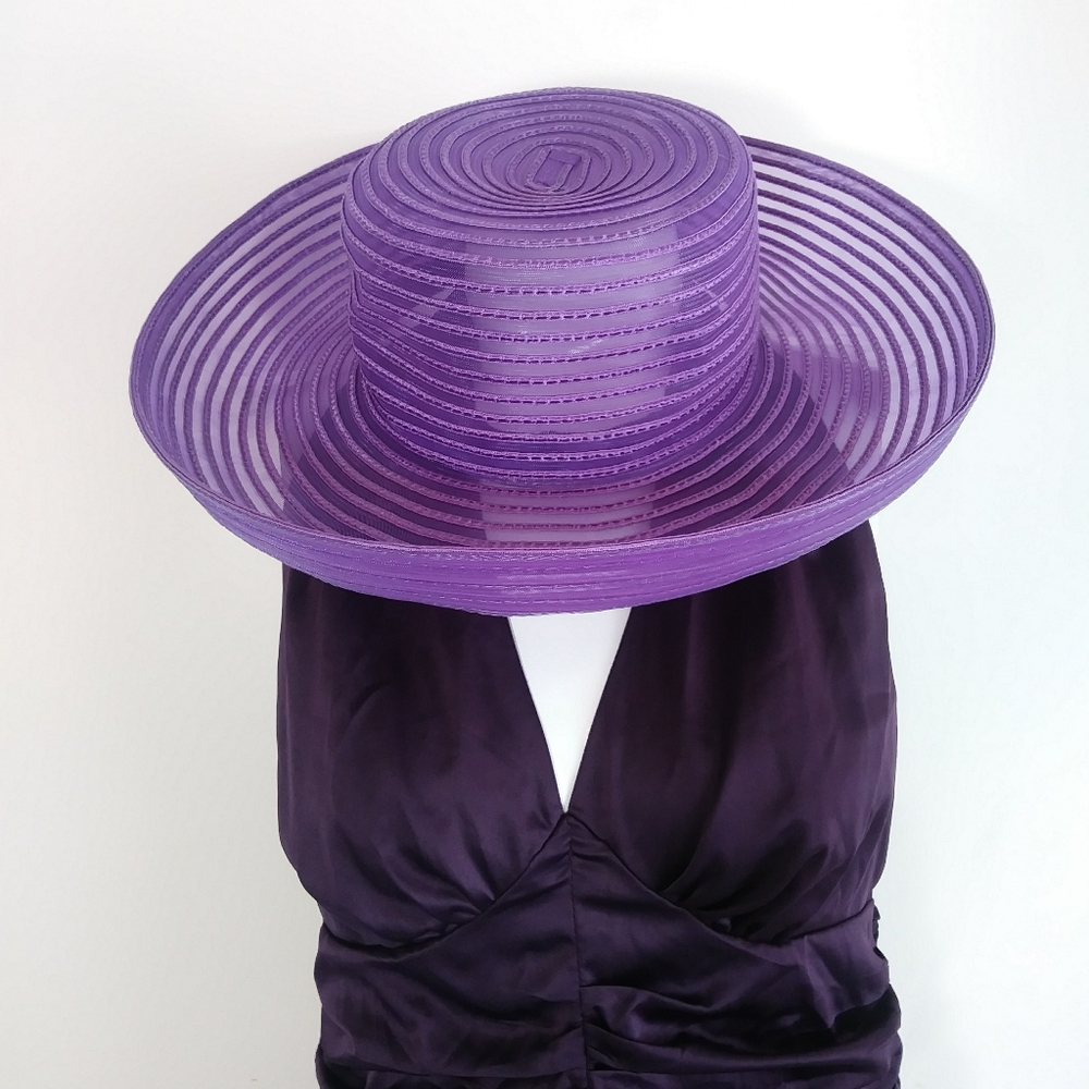 🦋🦋 Vintage purple sun hat beach hat garden party - Picture 2 of 8